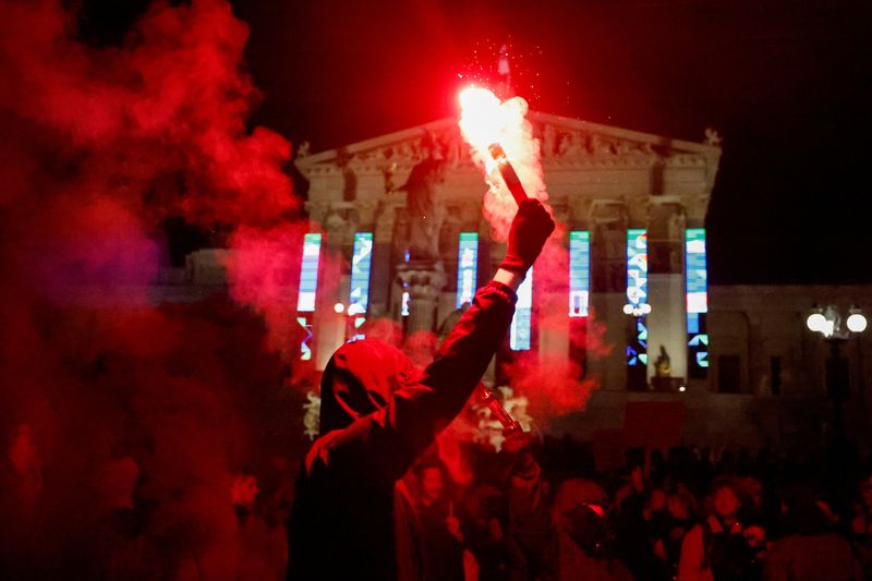 © Reuters. People attend a protest against Freedom Party (FPO) after general elections in Vienna, Austria, October 3, 2024. REUTERS/Lisa Leutner