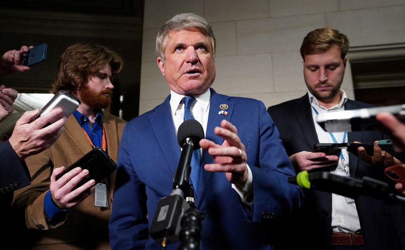 &copy; Reuters. FILE PHOTO: U.S. Representative Michael McCaul (R-TX) speaks to reporters in the Longworth House office building on Capitol Hill in Washington, U.S., October 11, 2023. REUTERS/Kevin Lamarque/File Photo