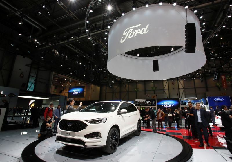 &copy; Reuters. The Ford Edge is seen during the 88th International Motor Show at Palexpo in Geneva, Switzerland, March 6, 2018. REUTERS/Pierre Albouy/File Photo