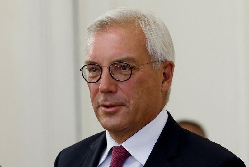 © Reuters. FILE PHOTO: Russia's Deputy Foreign Minister Alexander Grushko looks on during a meeting with Turkish Foreign Minister Hakan Fidan in Moscow, Russia, August 31, 2023. REUTERS/Maxim Shemetov/Pool/File Photo