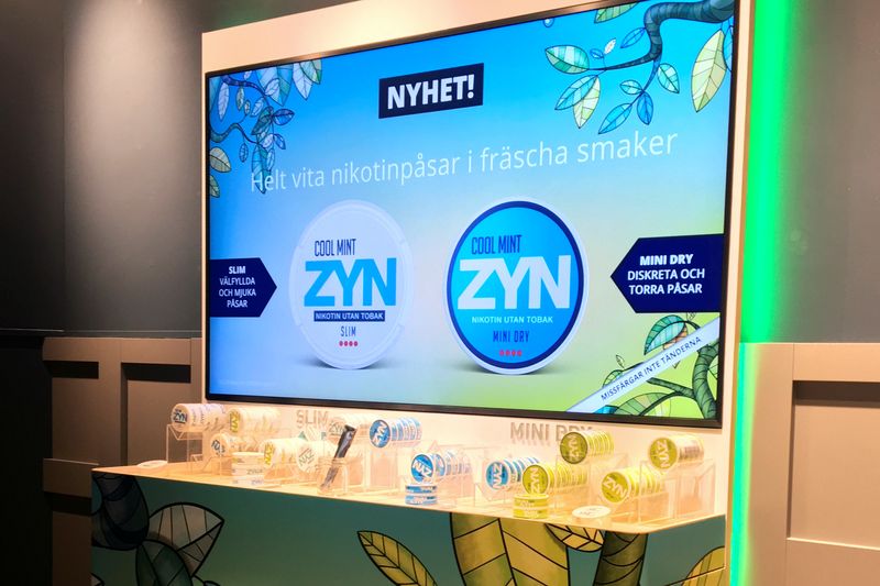 &copy; Reuters. FILE PHOTO: Cans of tobacco group Swedish Match's ZYN-branded tobacco-free nicotine pouches are seen on display at the company's concept store in Stockholm, Sweden October 24, 2018. Picture taken October 24, 2018. REUTERS/Anna Ringstrom/File Photo