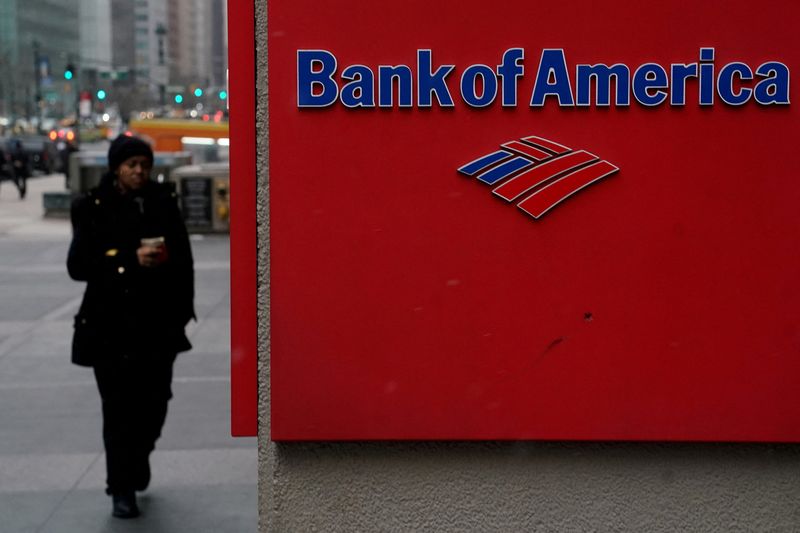 © Reuters. FILE PHOTO: A Bank of America logo is pictured in the Manhattan borough of New York City, New York, U.S., January 30, 2019. REUTERS/Carlo Allegri/File Photo