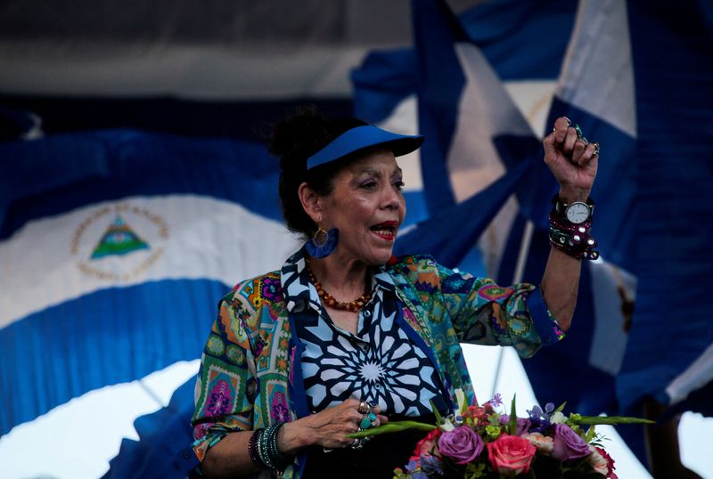 &copy; Reuters. FILE PHOTO: Nicaraguan Vice-President Rosario Murillo sings revolutionary songs during a march called "We walk for peace and life. Justice" in Managua, Nicaragua September 5, 2018. REUTERS/Oswaldo Rivas/File Photo