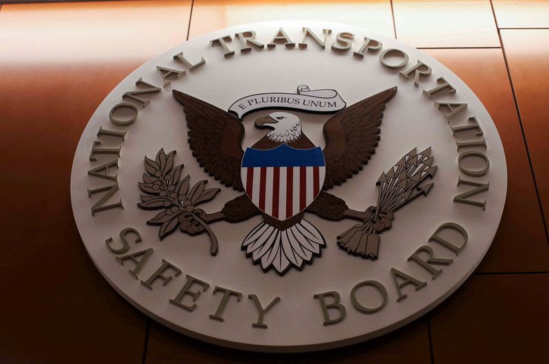 © Reuters. A view of the National Transportation Safety Board logo at NTSB headquarters in Washington. REUTERS/Kaylee Greenlee Beal/File Photo