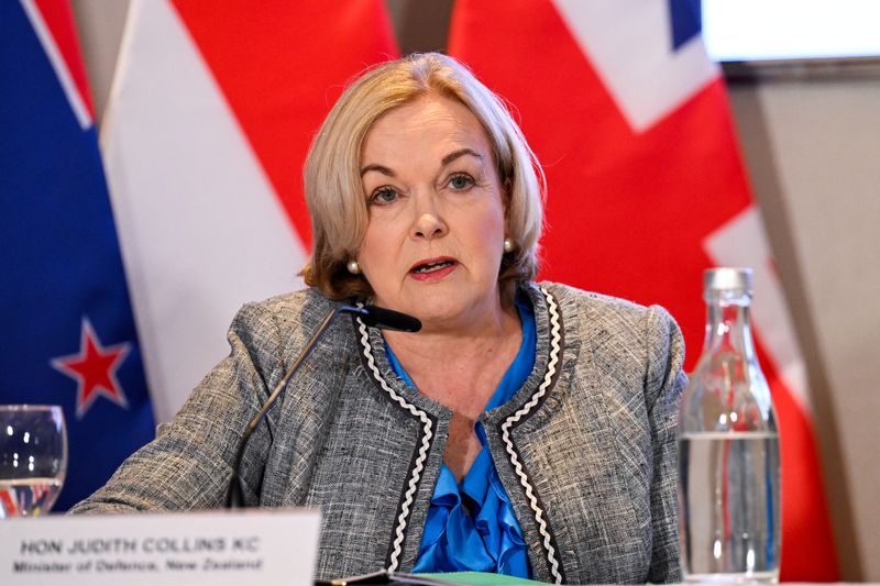 © Reuters. FILE PHOTO: New Zealand's Defence Minister Judith Collins speaks at the Five Power Defence Arrangements (FPDA) Defence Ministers’ Joint Press Conference Meeting (FDMM) on the sidelines of the Shangri-La Dialogue in Singapore May 31, 2024. REUTERS/Caroline Chia/File Photo