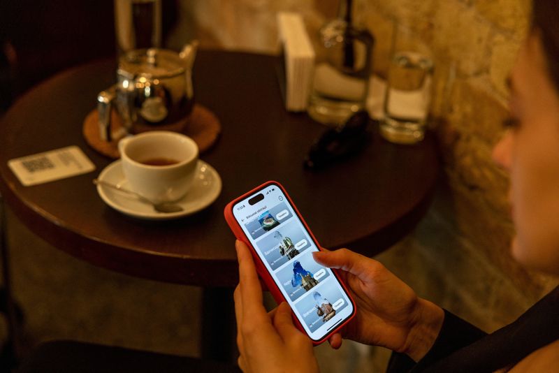 &copy; Reuters. Lawyer Olesia Mykhailenko shows the app on her phone where she purchased Ukrainian war bonds in a cafe in Kyiv, amid Russia's attack on Ukraine, October 9, 2024. REUTERS/Thomas Peter