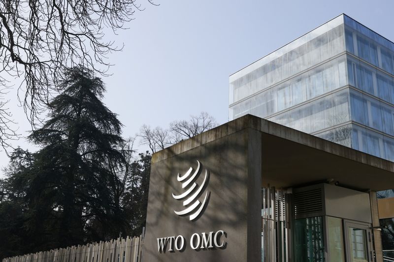 © Reuters. FILE PHOTO: A logo is pictured on the World Trade Organization headquarters (WTO) in Geneva, Switzerland, March 4, 2021. Picture taken March 4, 2021. REUTERS/Denis Balibouse/File Photo