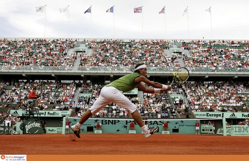 © Reuters. FILE PHOTO: Tennis - French Open - Stade Roland Garros - 25/5/05 
Spain's Rafael Nadal in action during the second round 
Mandatory Credit: Action Images / Jason O'Brien/ File Photo