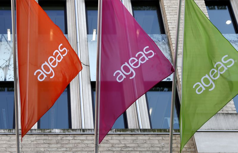 © Reuters. FILE PHOTO: The logo of Belgian insurance group Ageas is pictured at the company's headquarters in Brussels, Belgium, February 29, 2016.  REUTERS/Francois Lenoir/File Photo