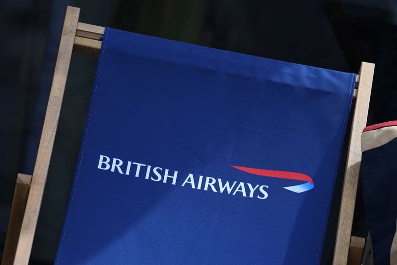 &copy; Reuters. British Airways branding is seen on a deckchair at the Farnborough International Airshow, in Farnborough, Britain, July 22, 2024. REUTERS/Toby Melville/ File Photo