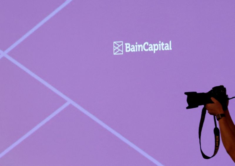 &copy; Reuters. FILE PHOTO: The logo of Bain Capital is displayed on the screen during a news conference in Tokyo, Japan October 5, 2017. REUTERS/Kim Kyung-Hoon/File Photo