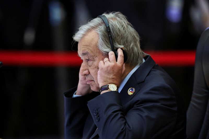 © Reuters. United Nations Secretary-General Antonio Guterres attends the 14th ASEAN-United Nations (UN) Summit at the National Convention Centre, in Vientiane, Laos, October 11, 2024. REUTERS/Athit Perawongmetha