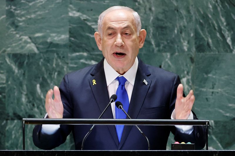 &copy; Reuters. FILE PHOTO: Israel's Prime Minister Benjamin Netanyahu addresses the 79th United Nations General Assembly at U.N. headquarters in New York, U.S., September 27, 2024.  REUTERS/Eduardo Munoz/File Photo