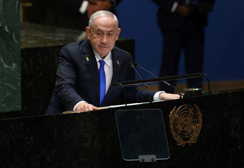 © Reuters. FILE PHOTO: Israel's Prime Minister Benjamin Netanyahu addresses the 79th United Nations General Assembly at U.N. headquarters in New York, U.S., September 27, 2024.  REUTERS/Mike Segar/File Photo