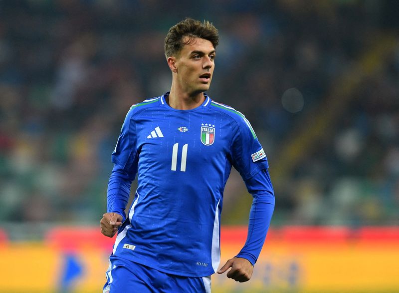 &copy; Reuters. Daniel Maldini durante partida da seleção da Itália contra Israel pela Liga das Nações da Uefan14/10/2024 REUTERS/Jennifer Lorenzini