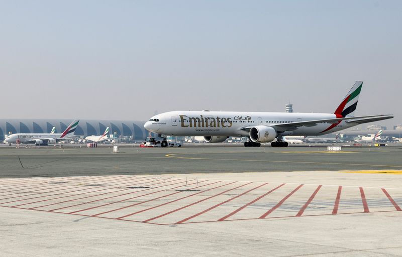 &copy; Reuters. Emirates airline planes are pictured at Dubai airport, in Dubai, United Arab Emirates, January 30, 2023. REUTERS/Rula Rouhana/File Photo