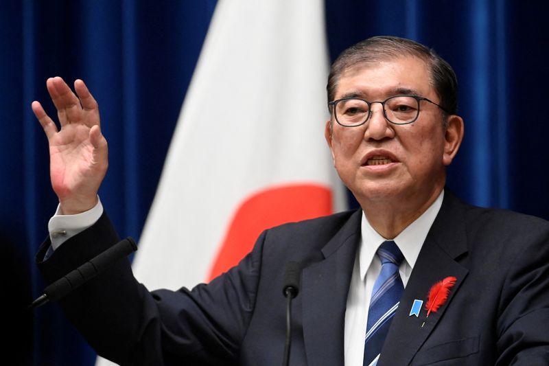 &copy; Reuters. Japanese Prime Minister Shigeru Ishiba holds a press conference on October 9, 2024, at his official residence in Tokyo, Japan, after dissolving the Lower House of Parliament and proceeding for an early election on October 27.    David Mareuil/Pool via REU