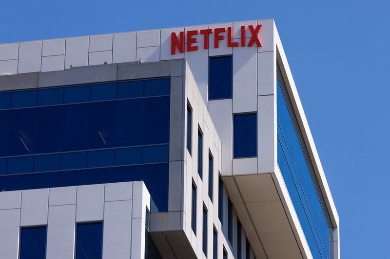 &copy; Reuters. FILE PHOTO: The Netflix logo is shown on one of their Hollywood buildings in Los Angeles, California, U.S., July 12, 2023. REUTERS/Mike Blake/File photo