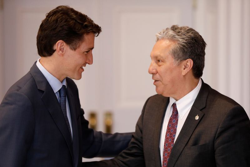 &copy; Reuters. FILE PHOTO: Dan Vandal is embraced by Canada's Prime Minister Justin Trudeau after being sworn-in as Minister of Northern Affairs during the presentation of Trudeau's new cabinet, at Rideau Hall in Ottawa, Ontario, Canada November 20, 2019. REUTERS/Blair 