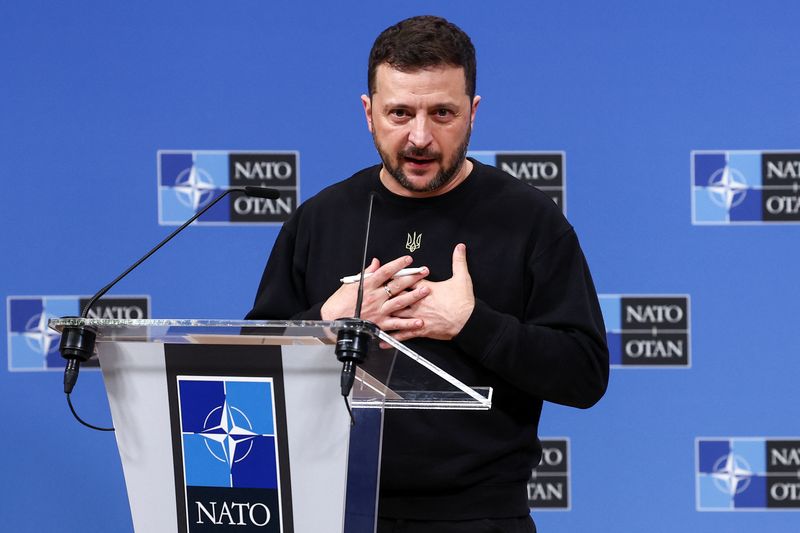 &copy; Reuters. Ukraine's President Volodymyr Zelenskiy attends a press conference, at the NATO headquarters in Brussels, Belgium October 17, 2024. REUTERS/Yves Herman