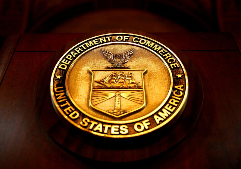 &copy; Reuters. FILE PHOTO: The seal of the Department of Commerce is pictured in Washington, D.C., U.S. March 10, 2017. REUTERS/Eric Thayer/File Photo