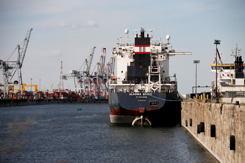 &copy; Reuters. FILE PHOTO: A cargo ship is docked in the Port of Montreal in Montreal, Quebec, Canada, May 17, 2021.  REUTERS/Christinne Muschi/File Photo