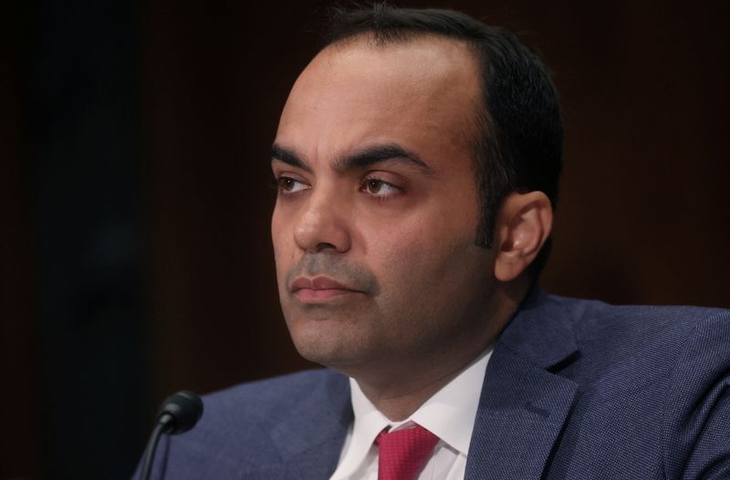 © Reuters. U.S. Consumer Financial Protection Bureau (CFPB) Director Rohit Chopra testifies before a Senate Banking, Housing and Urban Affairs Committee hearing on 