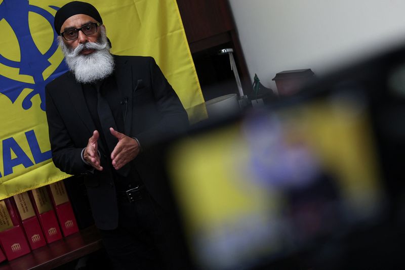 &copy; Reuters. Gurpatwant Singh Pannun, a 56-year-old dual U.S.-Canadian citizen, speaks during an interview in New York City, U.S., October 18, 2024. REUTERS/Shannon Stapleton/File Photo