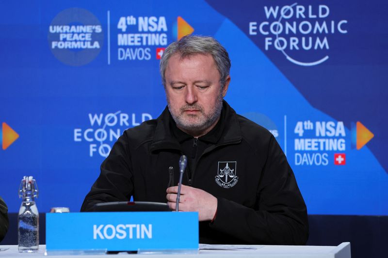 © Reuters. FILE PHOTO: Ukraine's Prosecutor General Andriy Kostin looks on during a press conference on the outcomes of the National Security Advisers' (NSA) meeting on the 10 principles for lasting peace in Ukraine, on the sidelines of the World Economic Forum (WEF), in Davos, Switzerland, January 14, 2024. REUTERS/Denis Balibouse/ File Photo