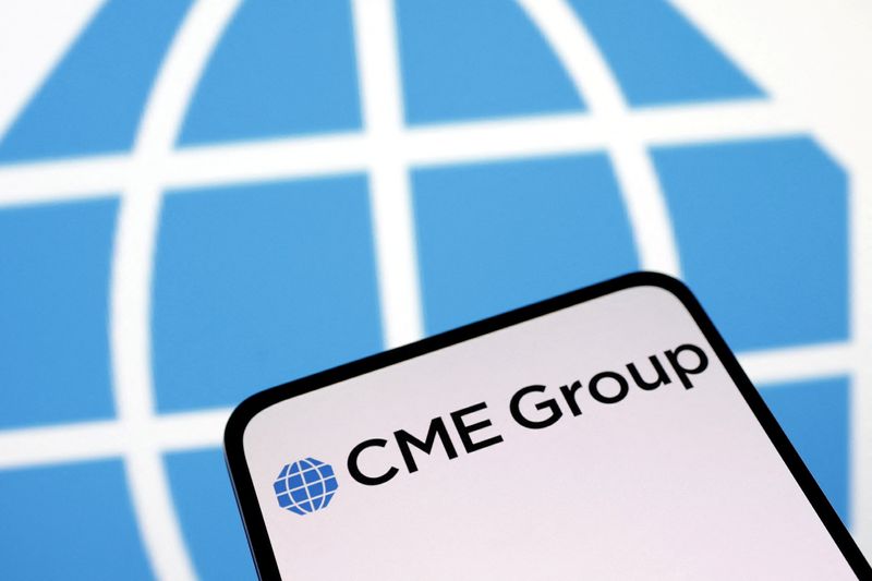 © Reuters. CME Group Inc logo is seen displayed in this illustration taken April 10, 2023. REUTERS/Dado Ruvic/Illustration/File Photo