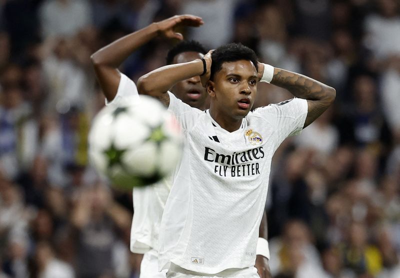 &copy; Reuters. Rodrygo durante partida contra o Borussia Dortmund pela Liga dos Campeõesn22/10/2024 REUTERS/Juan Medina