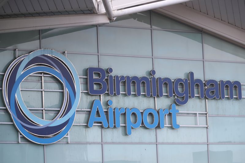 &copy; Reuters. The logo of Birmingham Airport is seen in this file photo, in Birmingham, Britain, February 15, 2021. REUTERS/Carl Recibe/File Photo