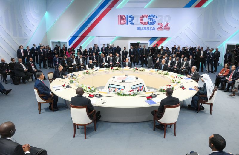 &copy; Reuters. Autoridades durante reunião de cúpula do Brics na cidade russa de Kazann23/10/2024 Alexey Nikolskiy /BRICS-RUSSIA2024.RU Host Photo Agency via REUTERS