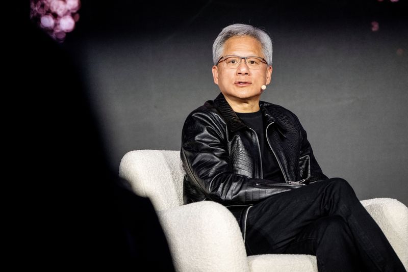 &copy; Reuters. CEO of Nvidia, Jensen Huang, speaks during the launch of the supercomputer Gefion at Vilhelm Lauritzen Terminal in Kastrup, Denmark October 23, 2024. Ritzau Scanpix/Mads Claus Rasmussen via REUTERS/ File Photo