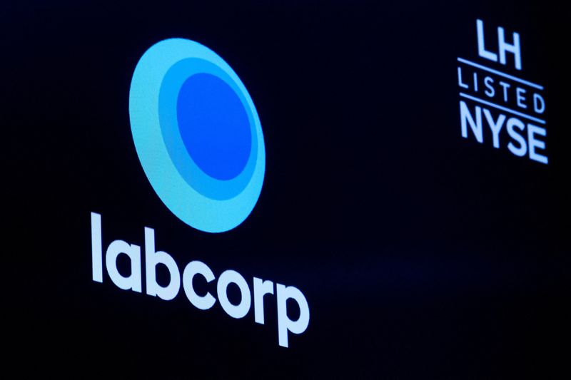 &copy; Reuters. FILE PHOTO: The logo for Labcorp, Laboratory Corporation of America, a life sciences company is displayed on a screen on the floor of the New York Stock Exchange (NYSE) in New York City, U.S., June 22, 2023.  REUTERS/Brendan McDermid/File Photo