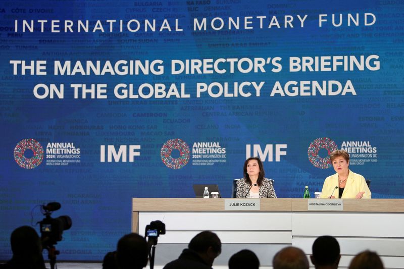 © Reuters. IMF Managing Director Kristalina Georgieva holds a press briefing during the International Monetary Fund (IMF) and the World Bank Group 2024 Fall Meeting in Washington, U.S., October 24, 2024. REUTERS/Kaylee Greenlee Beal