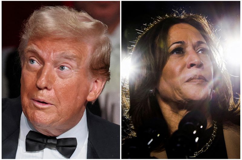 &copy; Reuters. FILE PHOTO: Republican presidential nominee and former U.S. President Donald Trump and Democratic presidential nominee and U.S. Vice President Kamala Harris are seen in a combination of file photographs taken in New York City October 17, 2024 and in Chand