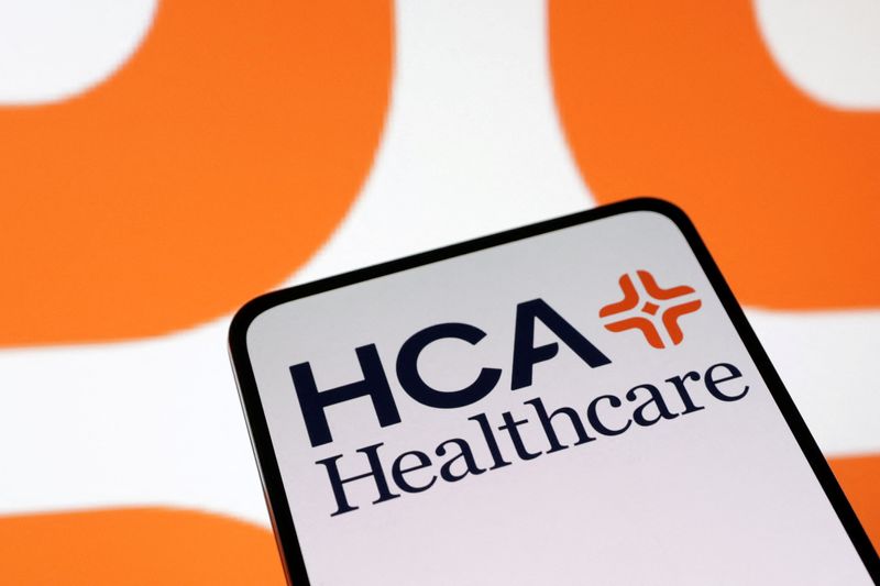 © Reuters. FILE PHOTO: HCA Healthcare Inc logo is seen displayed in this illustration taken April 10, 2023. REUTERS/Dado Ruvic/Illustration/File Photo