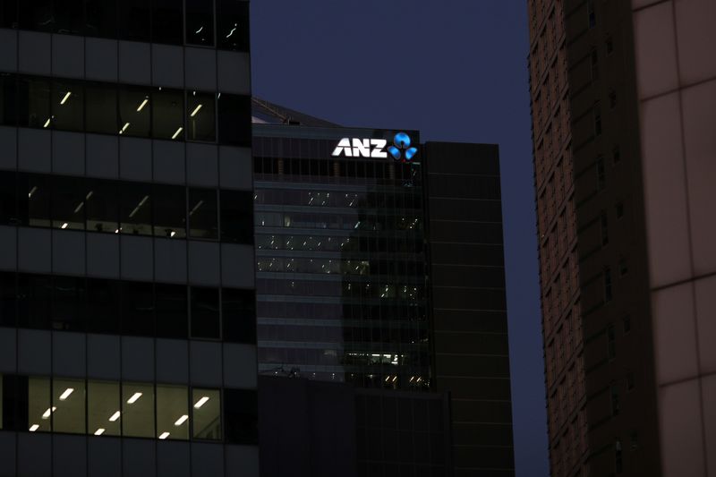 © Reuters. Office buildings and the ANZ logo are seen amidst the easing of the coronavirus disease (COVID-19) restrictions in the Central Business District of Sydney, Australia, June 3, 2020. Picture taken June 3, 2020.  REUTERS/Loren Elliott/File Photo