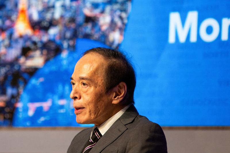 &copy; Reuters. FILE PHOTO: Bank of Japan Governor Kazuo Ueda responds to questions during a Governors talk on Japanese inflation and monetary policy at the International Monetary Fund (IMF) and the World Bank Group 2024 Fall Meeting in Washington, U.S., October 23, 2024