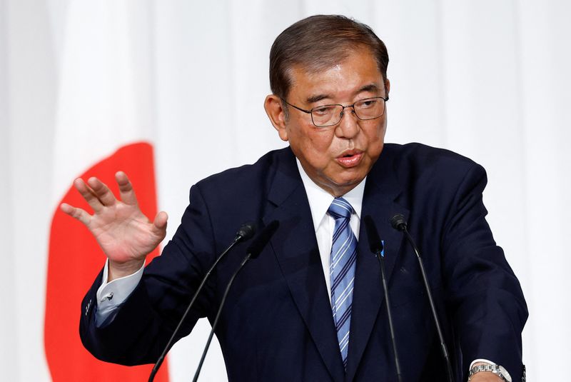 &copy; Reuters. Primeiro-ministro do Japão, Shigeru Ishiba, durante entrevista coletiva em Tóquion28/10/2024 REUTERS/Kim Kyung-Hoon/Pool