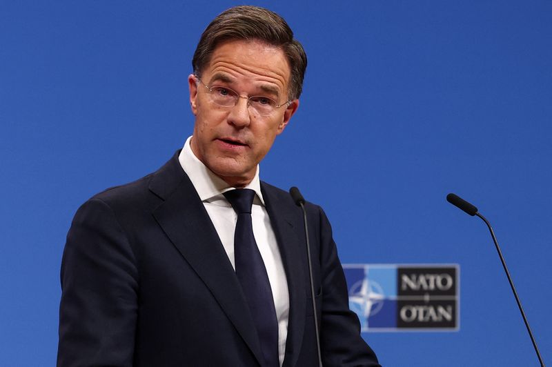 © Reuters. NATO Secretary-General Mark Rutte holds a press conference, ahead of a meeting of NATO Defence Ministers in Brussels, Belgium October 16, 2024. REUTERS/Yves Herman/File Photo