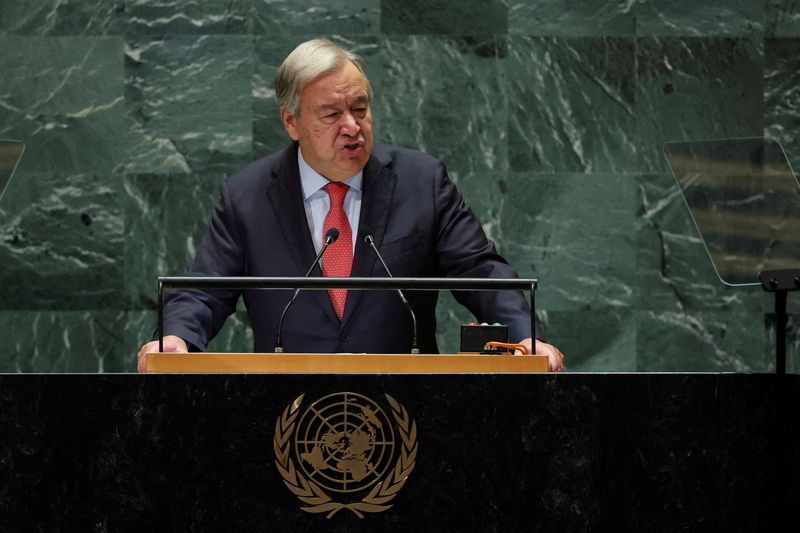 &copy; Reuters. Secretário-geral da ONU, António Guterres, durante discurso na Assembleia Geral da ONU, em Nova York, EUAn24/09/2024nREUTERS/Mike Segar