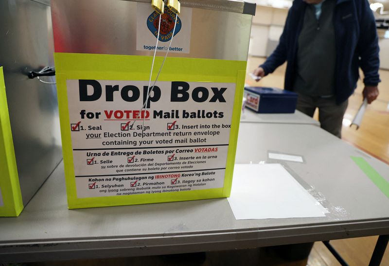 © Reuters. FILE PHOTO: A mail-in ballot box is shown at the polls as Democrats and Republicans hold their presidential primary election in Boulder City, Nevada, U.S., February 6, 2024.  REUTERS/Ronda Churchill/File Photo