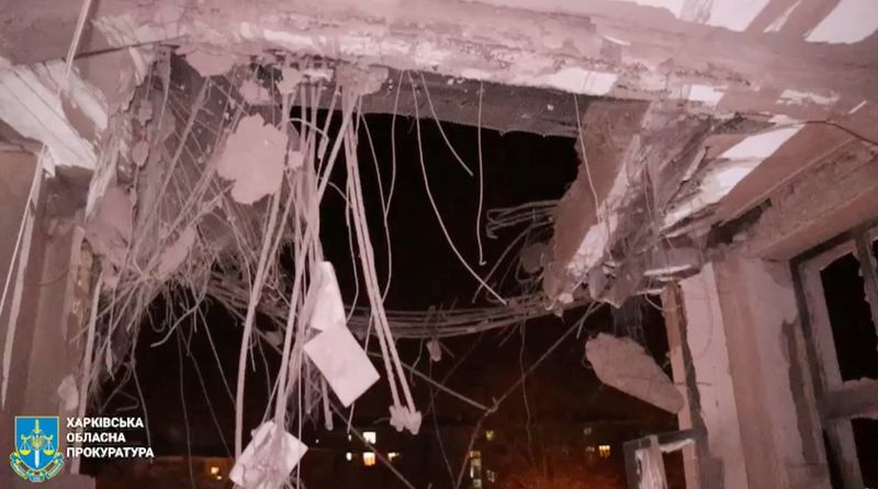 &copy; Reuters. Kharkiv's Derzhprom (State Industry) building is damaged in a Russian strike, amid Russia's attack on Ukraine, in Kharkiv, Ukraine October 28, 2024 in this screengrab obtained from a handout video. Kharkiv Regional Prosecutor's Office/Handout via REUTERS