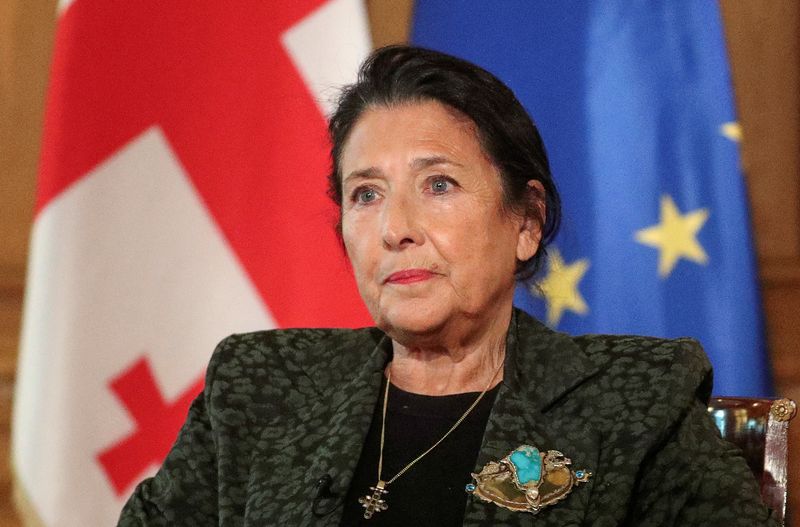 &copy; Reuters. Georgia's President Salome Zourabichvili speaks during an interview with Reuters following the recent parliamentary election in Tbilisi, Georgia October 28, 2024. REUTERS/Irakli Gedenidze