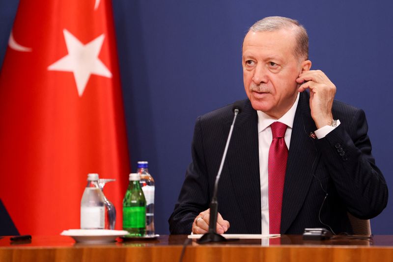 &copy; Reuters. Turkish President Tayyip Erdogan attends a press conference with Serbian President Aleksandar Vucic in Belgrade, Serbia, October 11, 2024. REUTERS/Zorana Jevtic/File Photo