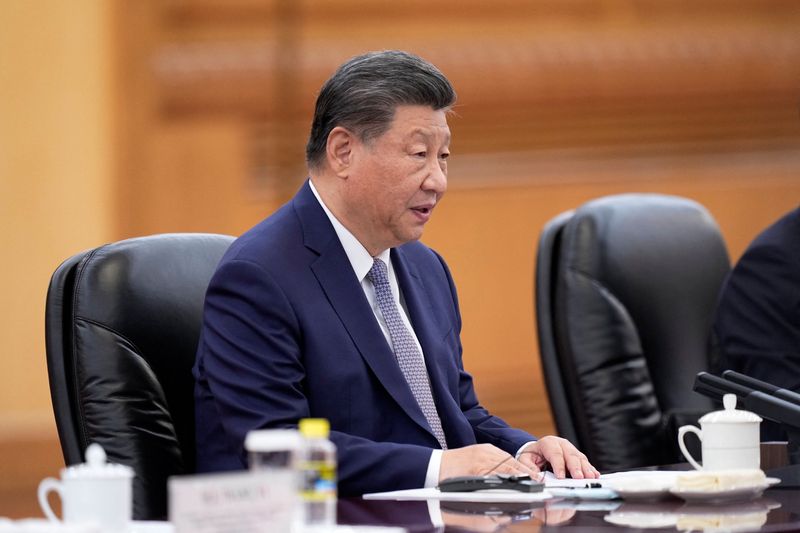 &copy; Reuters. FILE PHOTO: China's President Xi Jinping speaks during a meeting with Finnish President Alexander Stubb (not pictured) at the Great Hall of the People on October 29, 2024 in Beijing, China. Kazuki Kozaki/Pool via REUTERS/File Photo