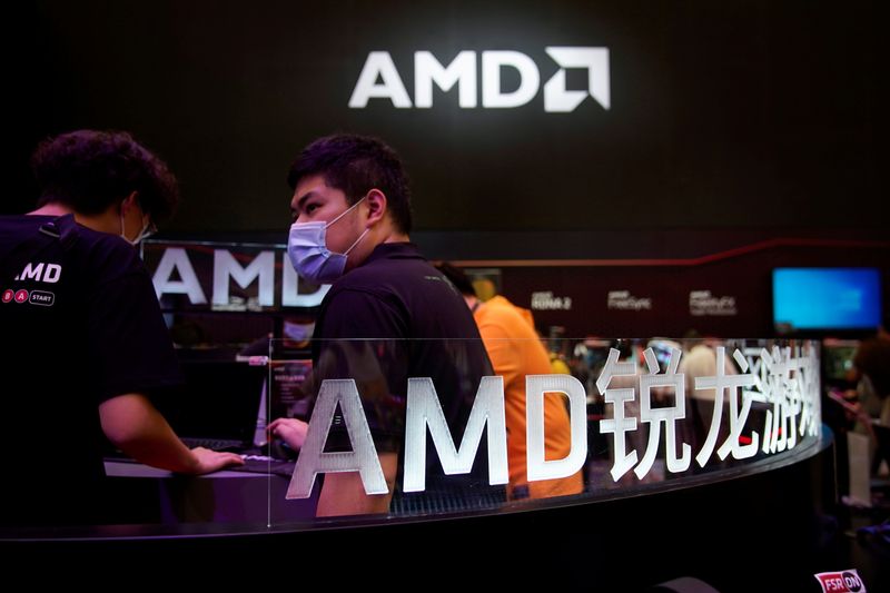 © Reuters. Signs of AMD are seen at the China Digital Entertainment Expo and Conference, also known as ChinaJoy, in Shanghai, China July 30, 2021. Picture taken July 30, 2021. REUTERS/Aly Song/File Photo