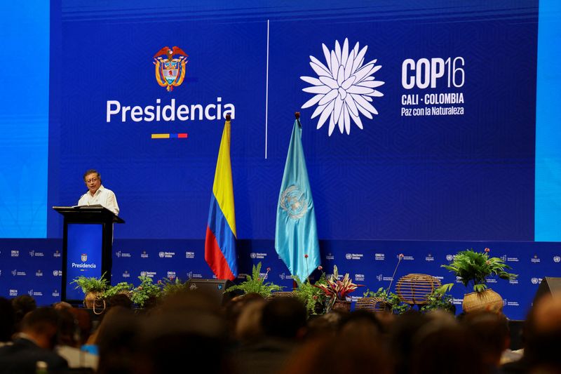 &copy; Reuters. Presidente da Colômbia, Gustavo Petro, fala na abertura da COP16, em Calin20/10/2024nREUTERS/Luisa Gonzalez